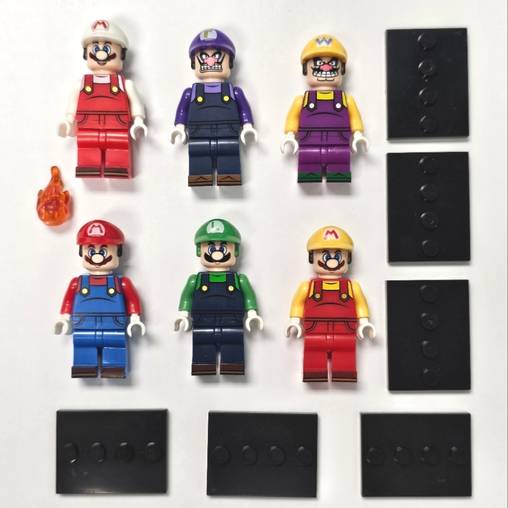 Lot of 6 Lego Compatible Super Mario Brothers Luigi Wario Waluigi minifigures